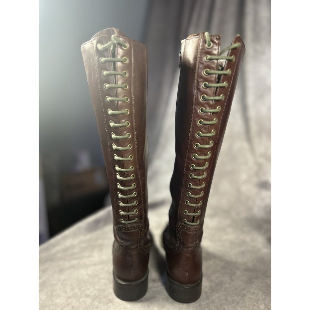 Franco Sarto Tall Riding Boots Brown Leather Lace Back Side Zip Women's 6M